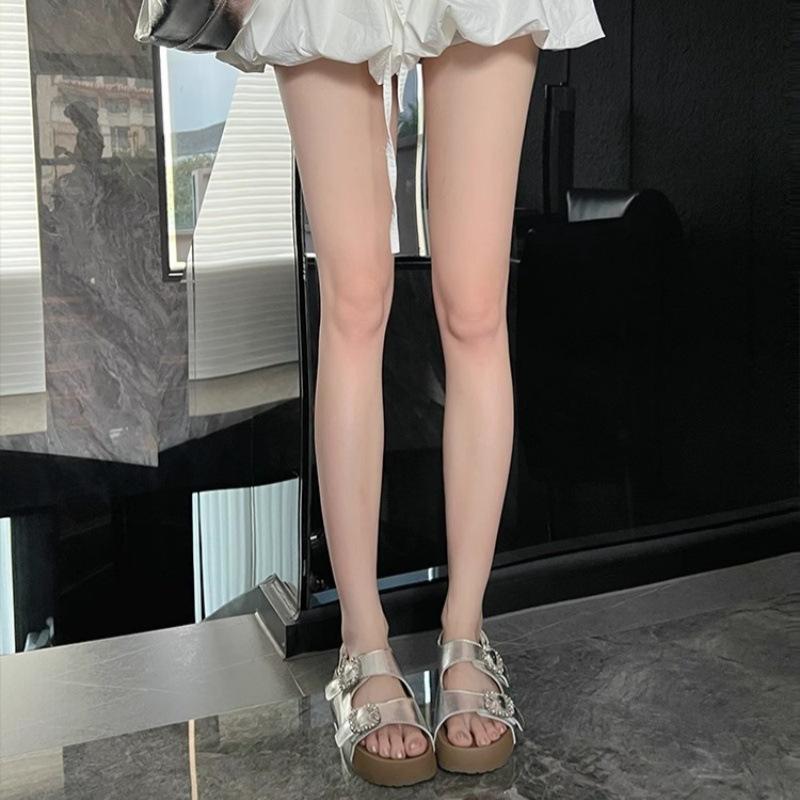 Weiche Lederversion~ 4cm erhöhte Plattform Strass Boken Sandalen Damen Sommer 2025 neu vielseitig lässige Oberbekleidung