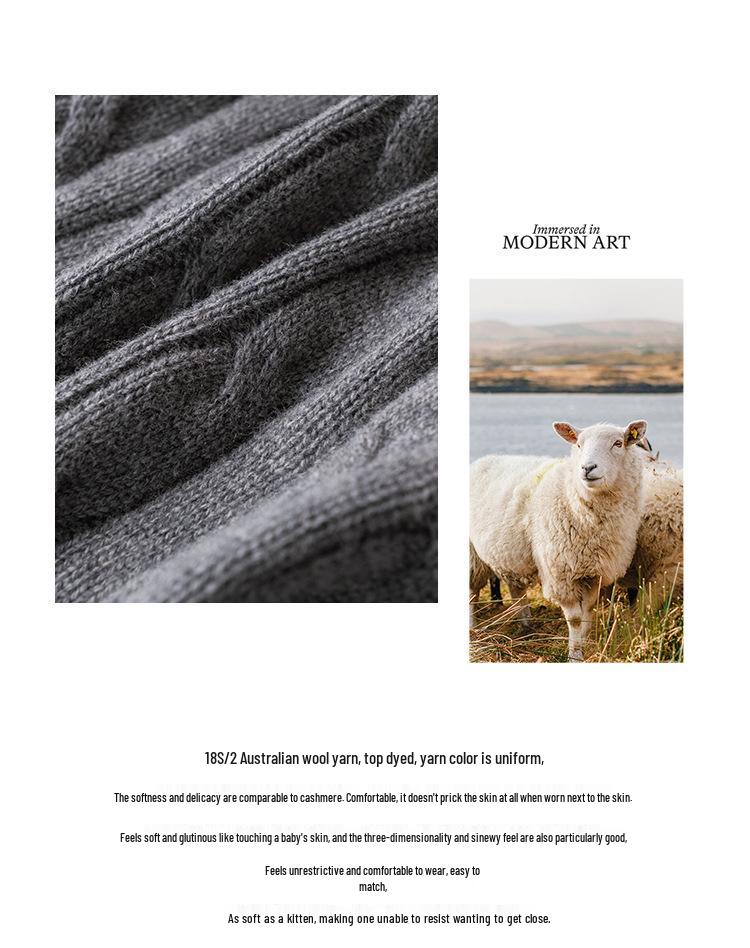 2025 Puyuan Women's Casual Cable Knit Stand Collar Zipper Sweater - 100% Wool, Autumn/Winter Collection.