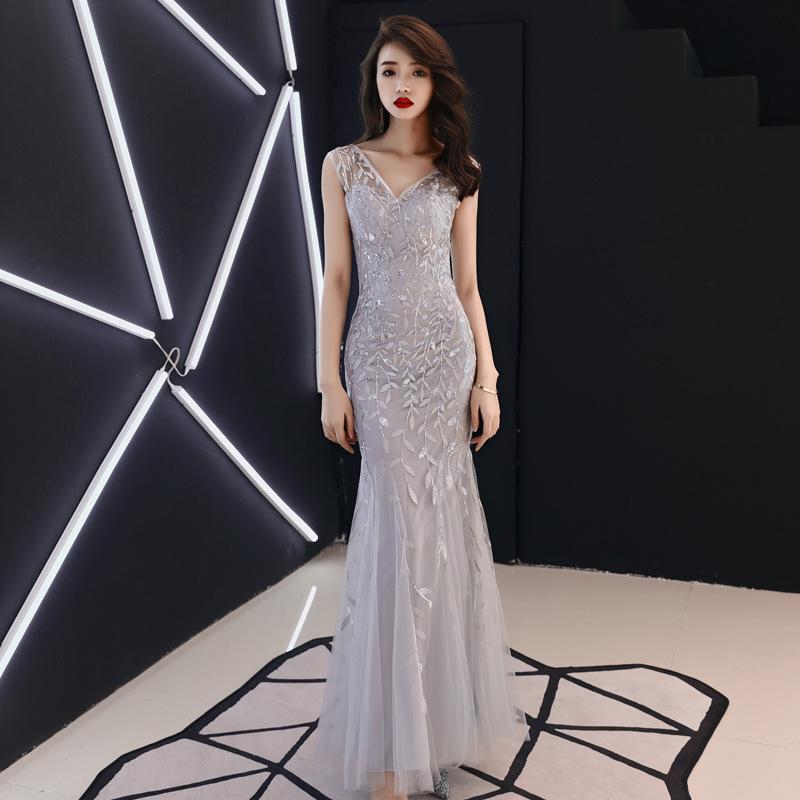Banquet evening dress women's 1011 new noble celebrity temperament long slim fishtail host dress dress