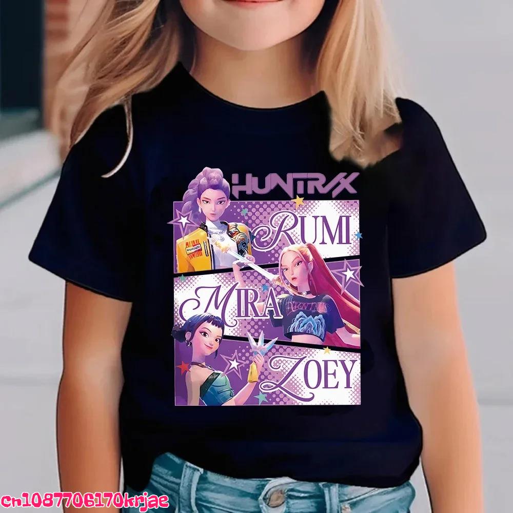 Hot Kpop Demon Hunters Children's T Shirt Short Sleeve Boys Kdis T-shirt Cute Kpop Demon Hunters Harajuku Tshirt for Boys Girls