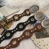 Retro Cowgirl Belt with Studded Detail Adjustable Western Design Sash PU Leather Waist Strap for Women Casual Outfits
