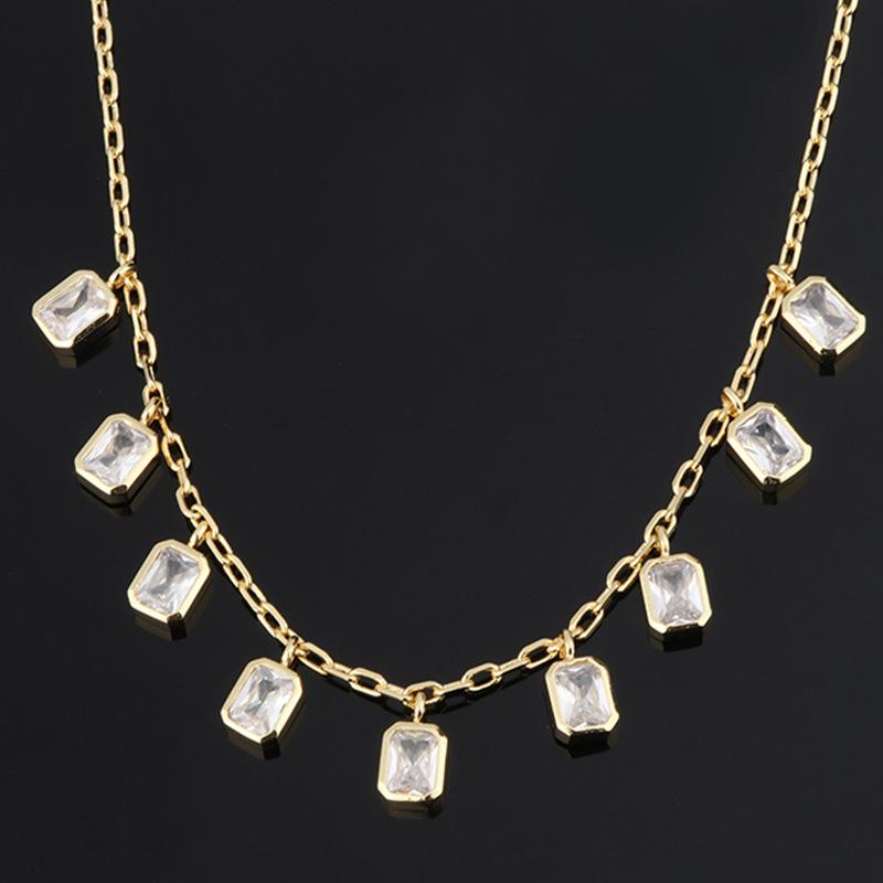 Necklace Female, Stained Glass Stone Necklace, Sparkling Color Zirconium Clavicle Necklace белый