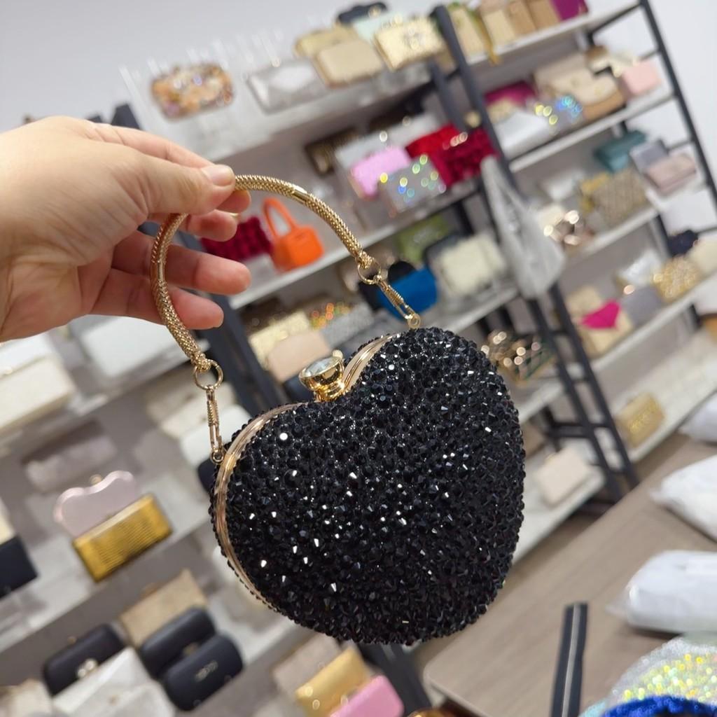 Acrylic Heart Shaped Mini Handbag With Rhinestones And Chain For Evening Wear