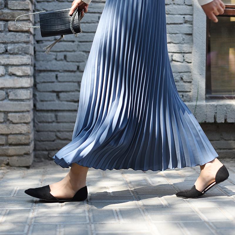 Women Summer Solid Long Dress Elastic Waist Pleated Boho Beach Maxi Skirt