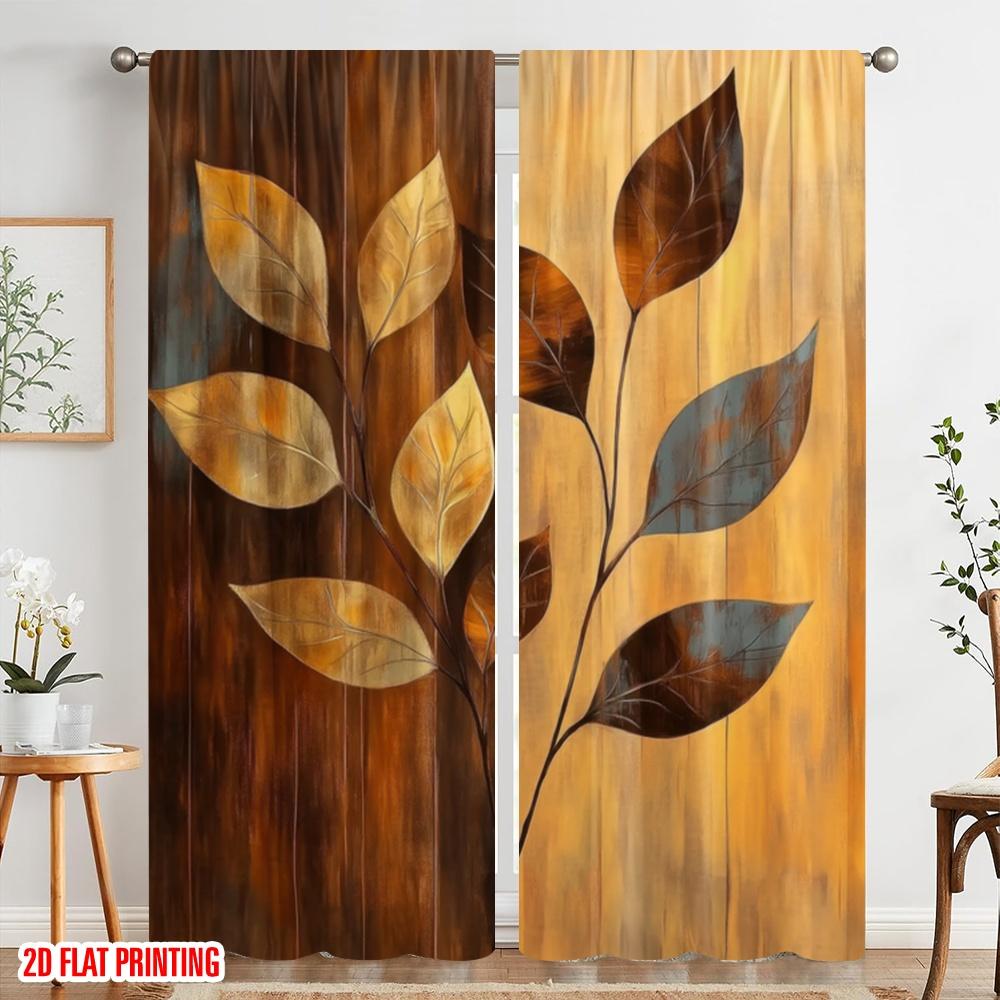 2pcs,2D plane printing Popular Curtains Golden Leaves Harmony Versatile Fabric (without rod) Festive for Bedroom Living Room