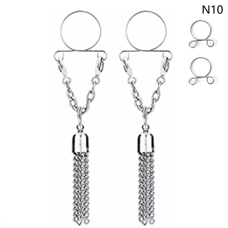 1 Pair Sexy Tassel  Butterfly Pendant Fake Nipple Ring For Women Girls Adjustable Faux Nipple Piercing Body Jewelry