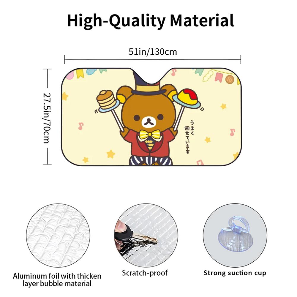 r-Rilakkuma Bear Car Sunshade Curtains Heat-insulating Aluminum FilmReusable Suction Cup Blocks UV Rays Car Sun Visor Protector