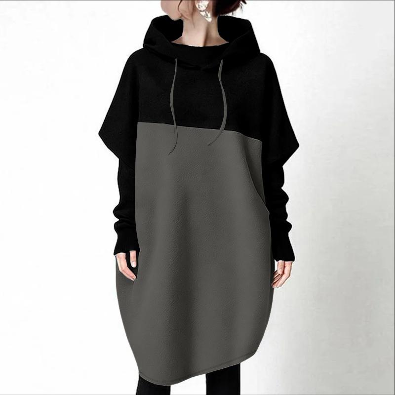 ZANZEA Women Hoodies Casual Patchwork Long Sleeve Hooded Sweatshirt Dress