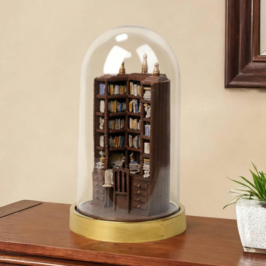 Miniature Bookshelf with Dome Cover Collectible Ornament