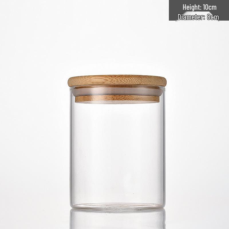 

80mm Glass Storage Jar with Bamboo Lid - Transparent, Sealed for Tea and Grains