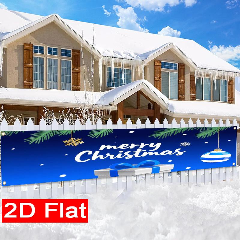Blue & Silver Christmas Yard Sign, Merry Christmas Design, Polyester Outdoor Garden New Year Party Decoration