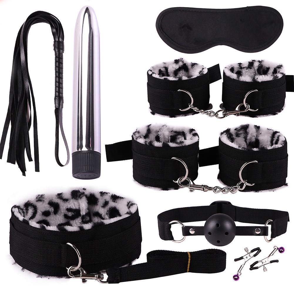 Puntos Sex Toys Set 8Pcs Adult Bondage Handcuffs Footcuffs Whip Blindfold Massager SM