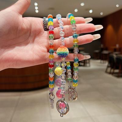 Rainbow Dopamine Beaded Phone Chain Keychain Gradient  Women'S Bag Pendant Hanging Small Gift