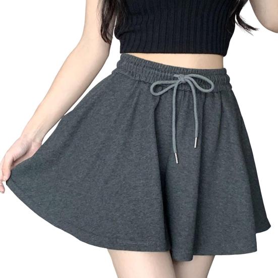 Women Summer Shorts Elastic High Waist Adjustable Drawstring Casual Shorts with Pockets Solid Color Wide Leg Shorts