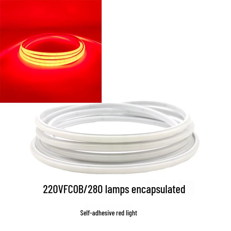 220V LED FCOB Strip - 240 LEDs, High Brightness, Even Illumination, 10cm Cuttable, Self-Adhesive.