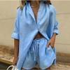 Women's Two Piece Set Short Sleeve Button Crop Shirt Drawstring Shorts Summer Outfit