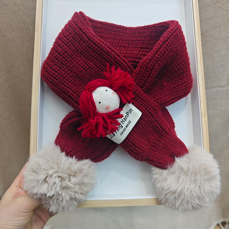 Korean Style Cute Red Knit Scarf for Children - Cozy Autumn/Winter Neck Warmer for Festive Season
