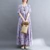 Summer New Literary Age Reduction Large Size Loose and Thin Printed Short-sleeved Long Dress with Pockets Over the Knee Skirt