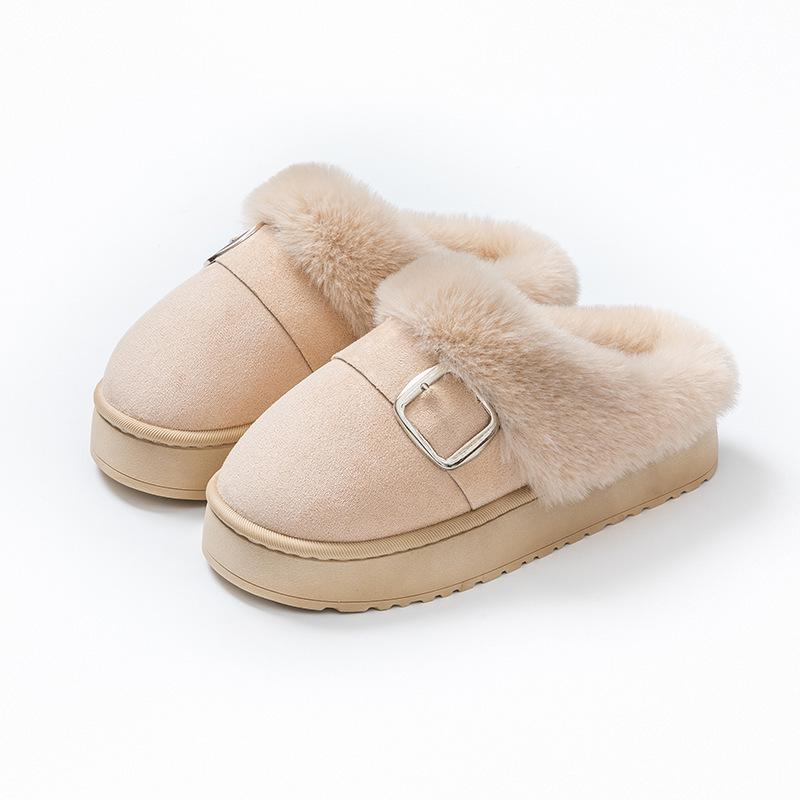 Winter New Thick-soled Snow Boots Belt Buckle Piled Thickened Warm Cotton Shoes Thick Cotton Shoes Cotton Slippers Plush