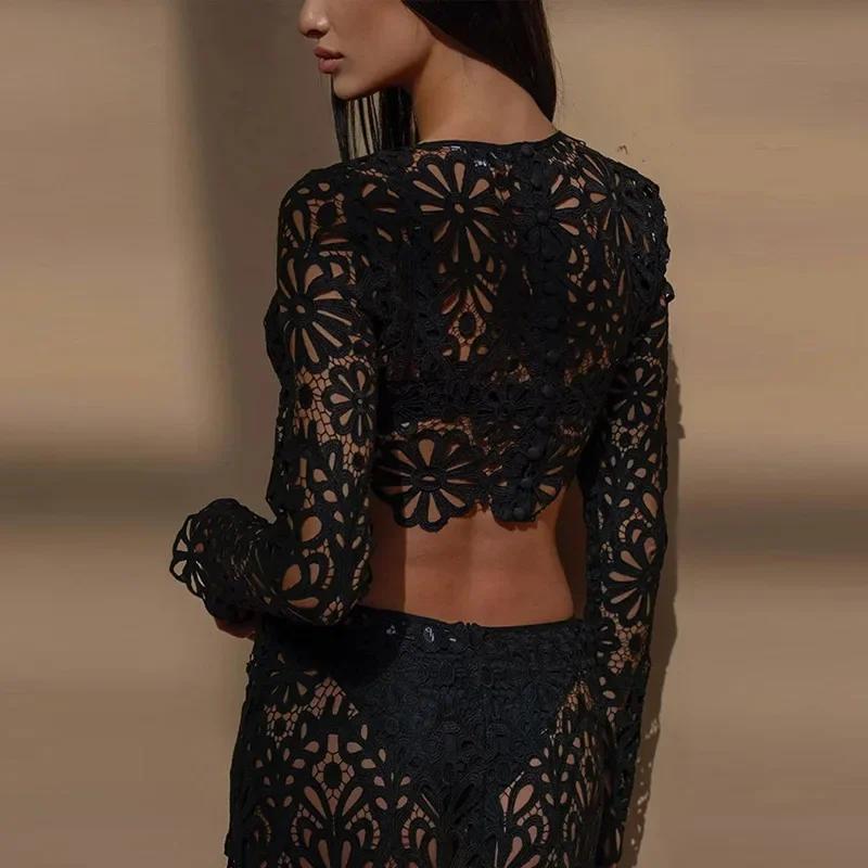Hollow Out Se Through Tank Top Skjørt Dresser Dame Langermet Wave Cut Blonde Topper Hoftepakke Skjørt Dress Dame 2024 Damesett