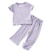 Girls' Solid Color Set - Short Sleeve Top & Pants Outfit