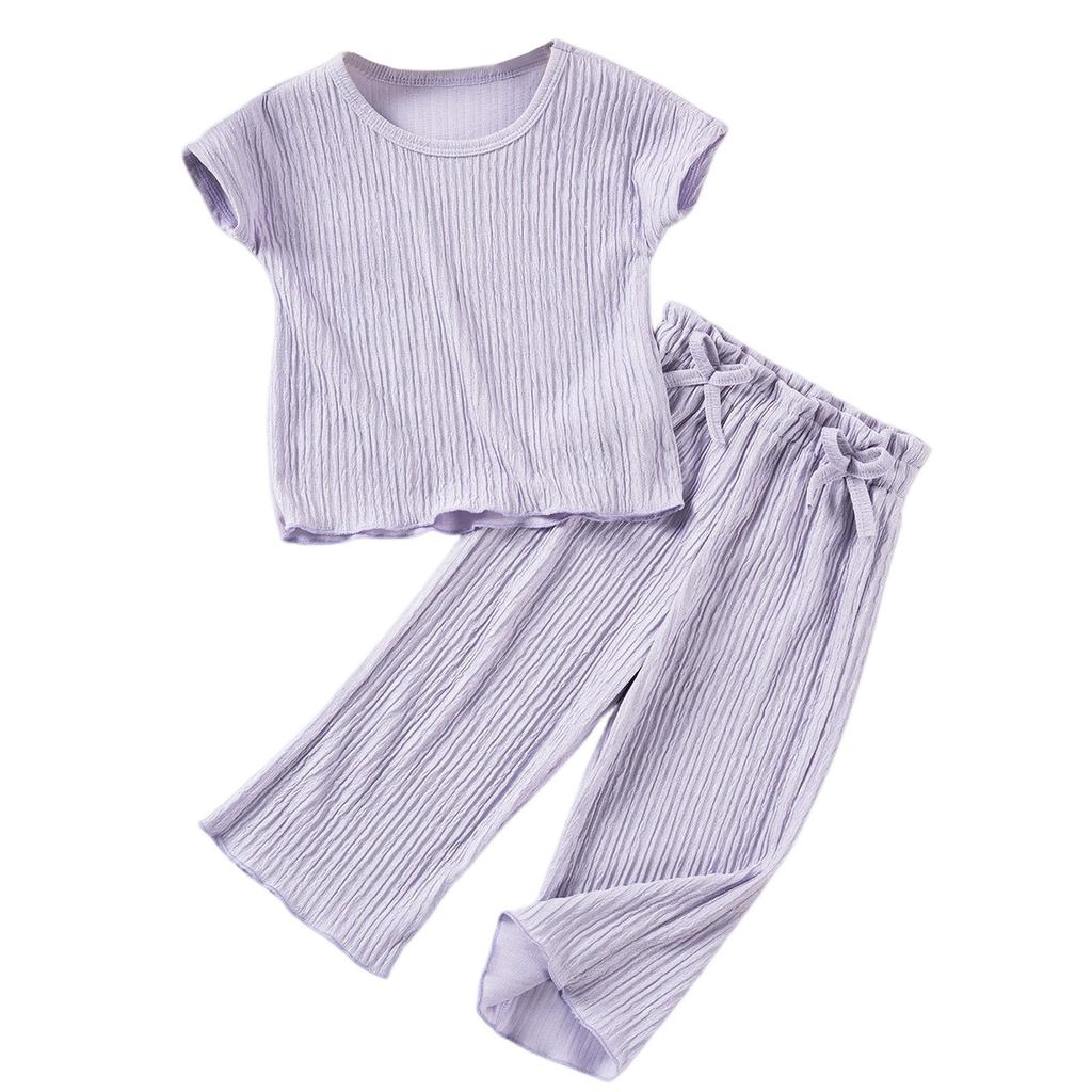 Girls' Solid Color Set - Short Sleeve Top & Pants Outfit