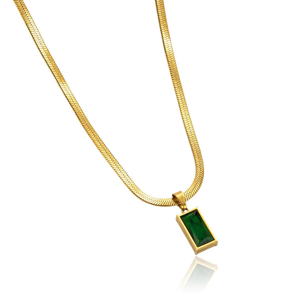 Niche Temperament Design Necklace Snake Bone Chain Light Luxury Green Zircon Pendant Titanium Steel Necklace for Women