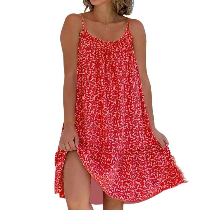 5XL Plus Size Floral Print Strappy Dress, 2023 European & American Style