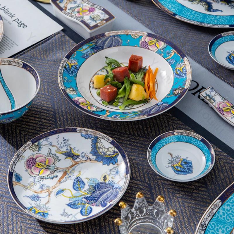 Creative Chinese Style Dinner Plate Light Luxury Restaurant Steak Plates Exquisite Flower Breakfast Salad Plate Home Tableware