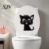 Süße Haustier-Themen Badezimmerdeko Halloween Zunge Raus Schwarze Katze Toilettendeckel Aufkleber, Cartoon Kätzchen Kreative Heimgeschenke Aufkleber, Wasserdicht