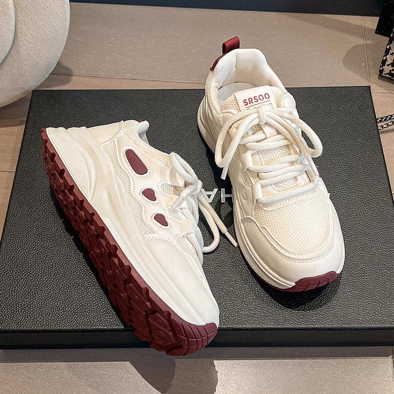 Foreign style thick-soled sports and leisure shoes women's shoes 2025 summer new versatile non-slip breathable mesh heightening white shoes