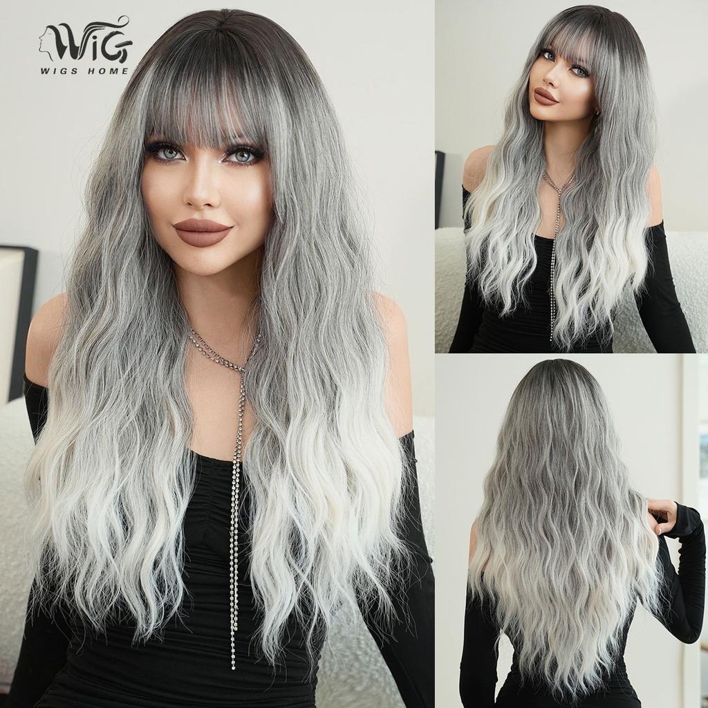 New Ladies Wig Simulation Wig 65cm Hair Gray Wig Big Wave Wig Full Headgear Rose Hair Net Headdress Beauty Decoration Wig