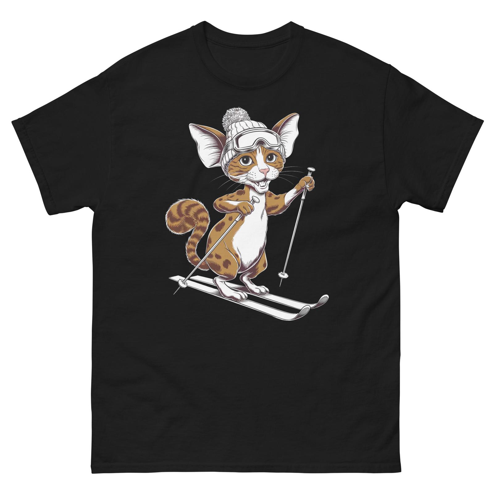 Cornish Rex Cat Skiing Fun Ski Skier Shirt T-Shirt S