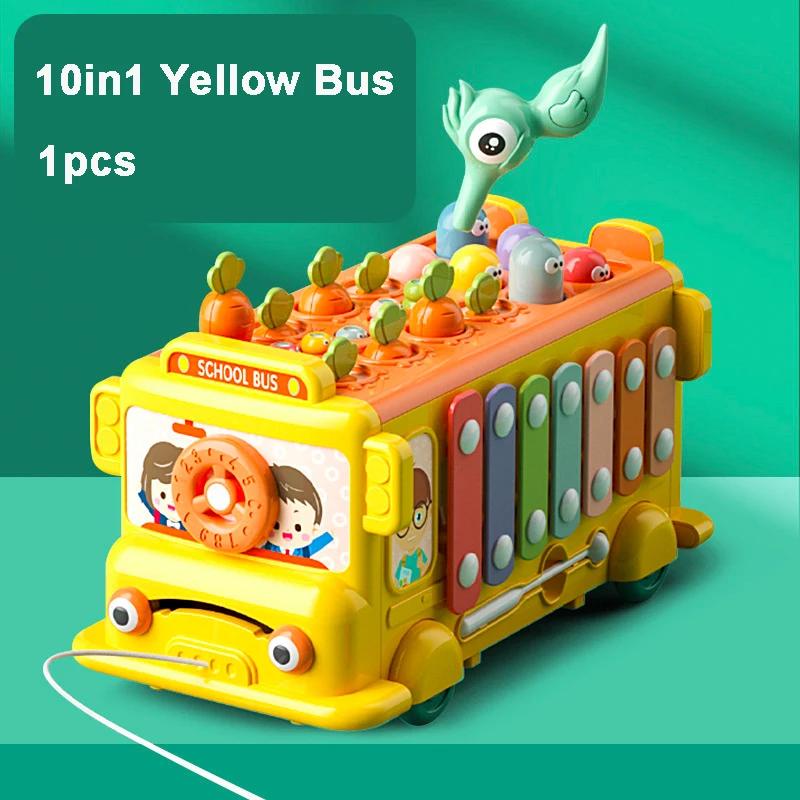 

Cartoon Bus Toys Music Activity Bus Children withShape Sorter Whack-a-Mole for Kids Interactive Game