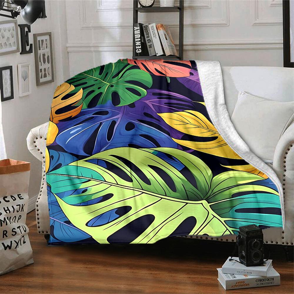 1pc Tropical Leaves Blanket Warm, Cozy, And Soft, Suitable for Sofas, Beds, Cars, And Office Use.Perfect for Camping And Travel, Making It a Great Gif