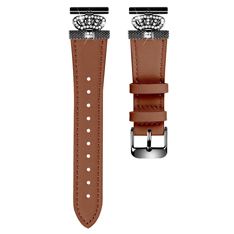 

For Motorola Moto 360 42mm (2nd gen) Black Buckle Cowhide Strap Rhinestone Decor Watch Band Brown