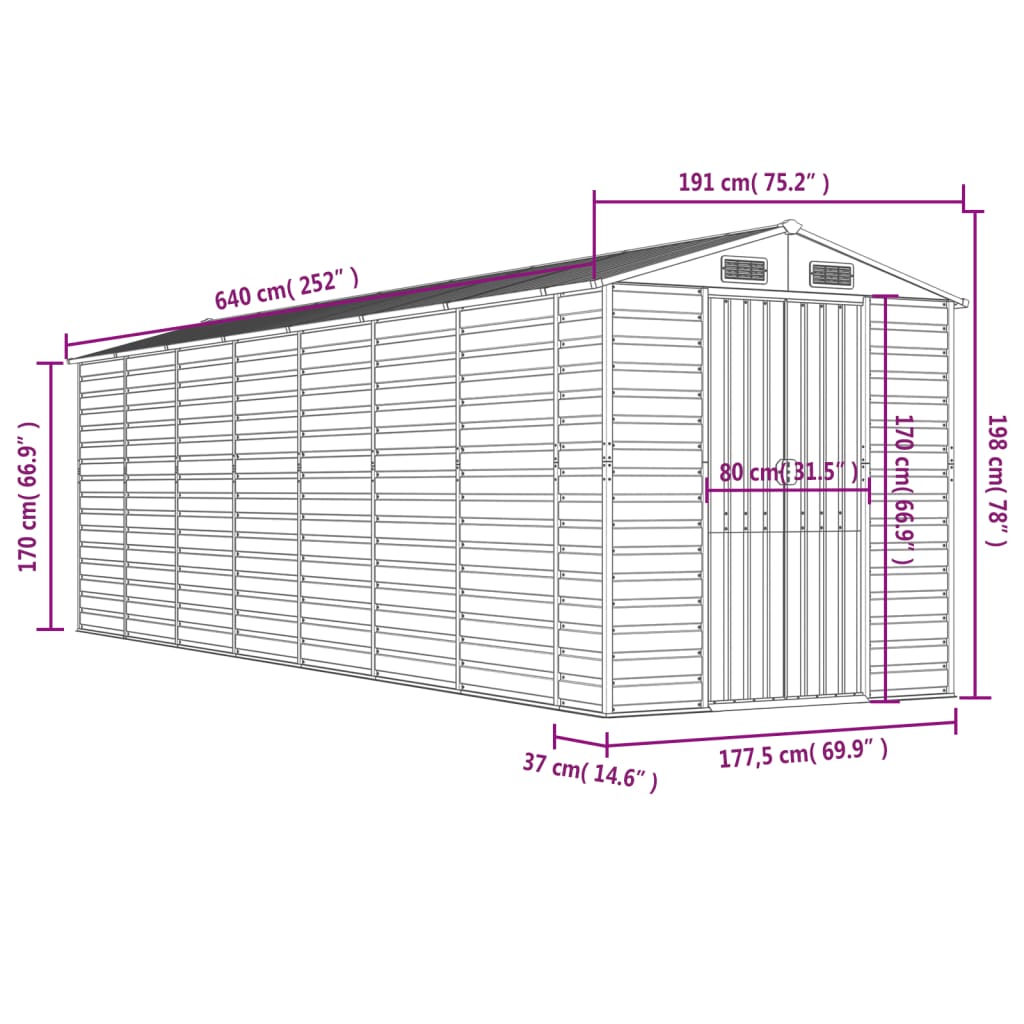 Garden Shed Brown 191 x 640 x 198 cm Galvanized Steel