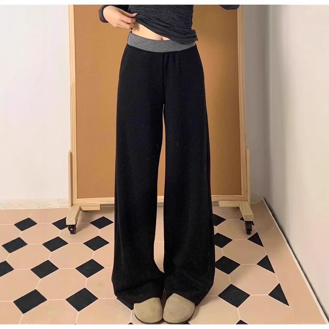 

Женские летние спортивные штаны с высокой талией и цветными блоками - Широкие штанины, Облегающий крой, Прямые штанины, Повседневный драпированный стиль XL Premium чёрный