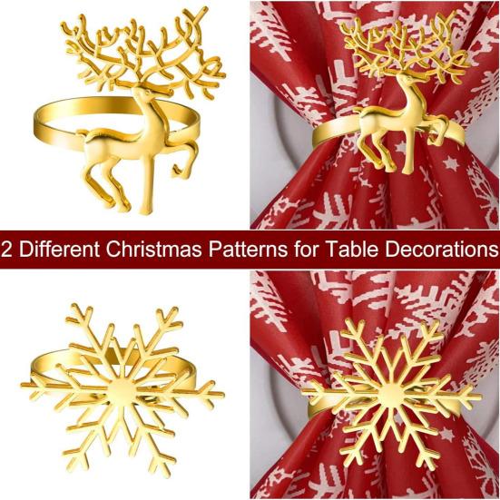 Yousheng 12Pcs/Set Napkin Ring Reindeer Snowflake Shape Metal Festive Napkin Holders Tableware Christmas Table Decoration