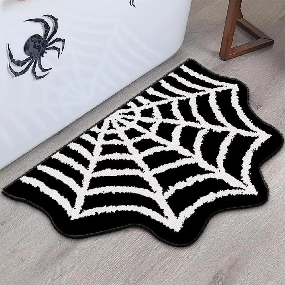 Half Round Spider Web Carpet Non-slip Floor Mat Creative Halloween Doormat  for Bathroom&Bedroom
