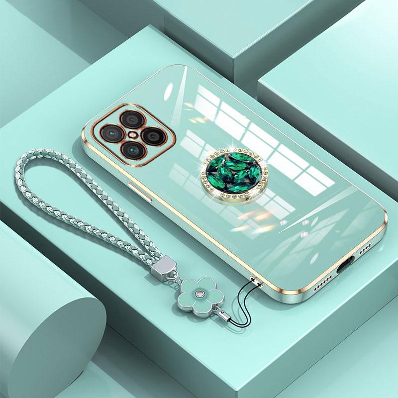 

Чехол Honorx8 2022 с ремешком, роскошный чехол с бриллиантовым держателем для Huawei Honor X8 4G, чехлы Honor X 8 X6a X6 X6s X7, кольцо-подставка Honor x7&Case & Holder зелёный