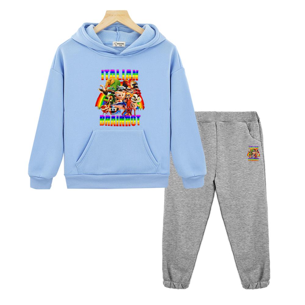 Italian Brainrot Autumn Anime hoodie Fleece Sweatshirt Jacket 2pcs pullover+Pants boys girls Hooded Sets kids boutique clothes