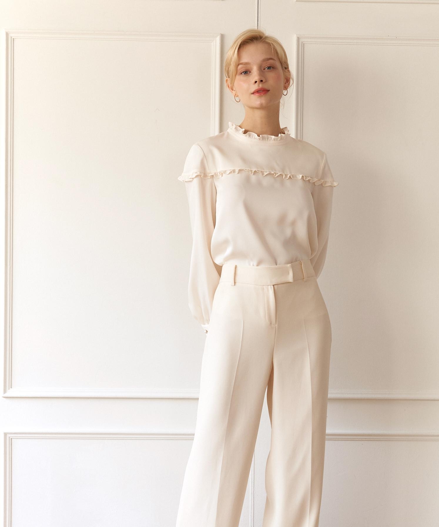 Dear Ryu Satin Frill Blouse #Cream