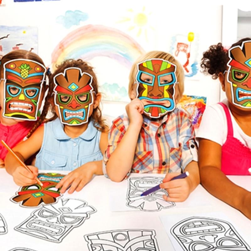 Classroom Project Island Masks, 12 Pack Paintable Paper Pulp Mask Set for Student Art Activities, Summer Party Crafts and Family DIY Use