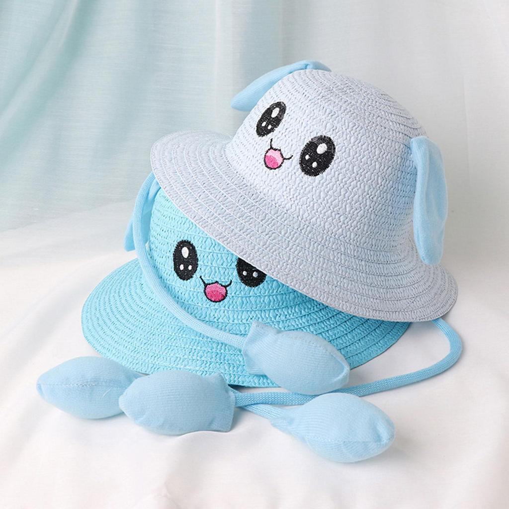 Bunny Straw Hat Caps, Sun Hat, Foldable, with Movable Ears, Beach Hats, Fishing Hats