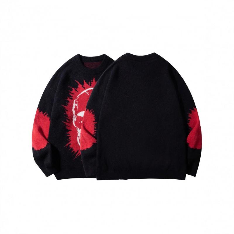 Skull Graphic Knit Sweater Men Women Loose Fit Vintage Pullover Streetwear