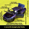 1:24 Simulation Scale GTR R34 Skyline Supercar Alloy Model Die-cast Metal Vehicle with Sound and Light Pull Back Function Toy Boy Birthday Gift