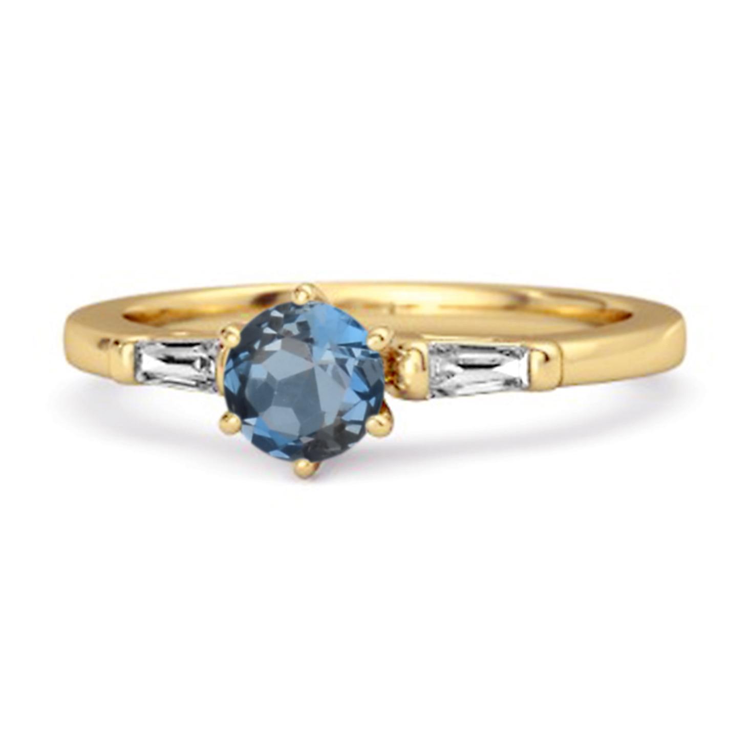

London Blue Topaz Three Stone Ring - 925 Sterling Silver Gold Vermeil 10.5 жовтий