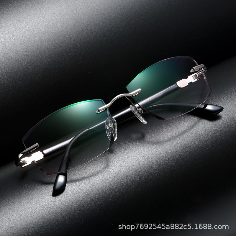 Diamond Trimming Rimless Square Reading Eyewear Far Near Dual Purpose Women Eyeglasses Metal Frame Antifatigue Men Glasses
