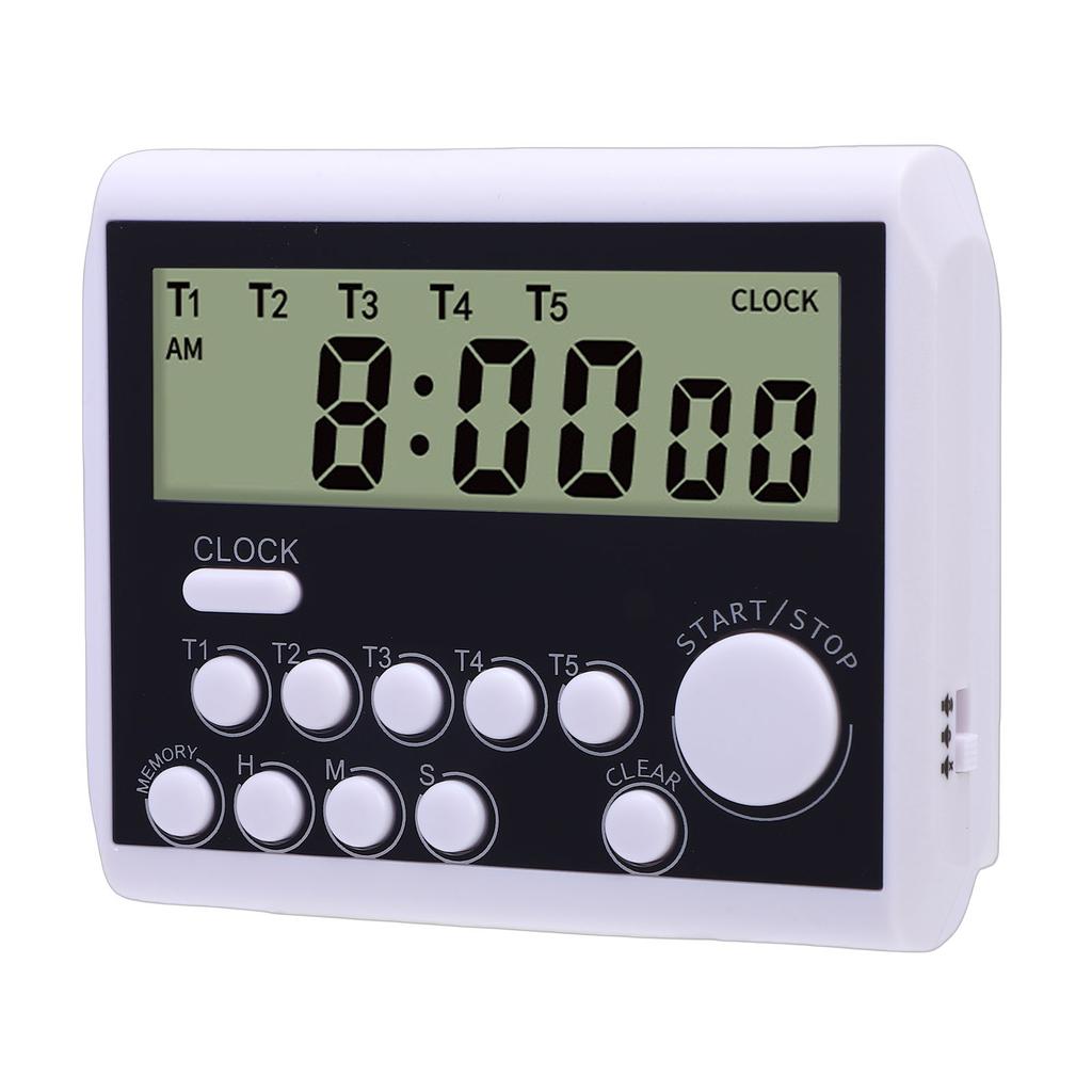 Digital Timer Battery Powered 5 Channels Digital Kitchen Timer with Clock for Baking Learning